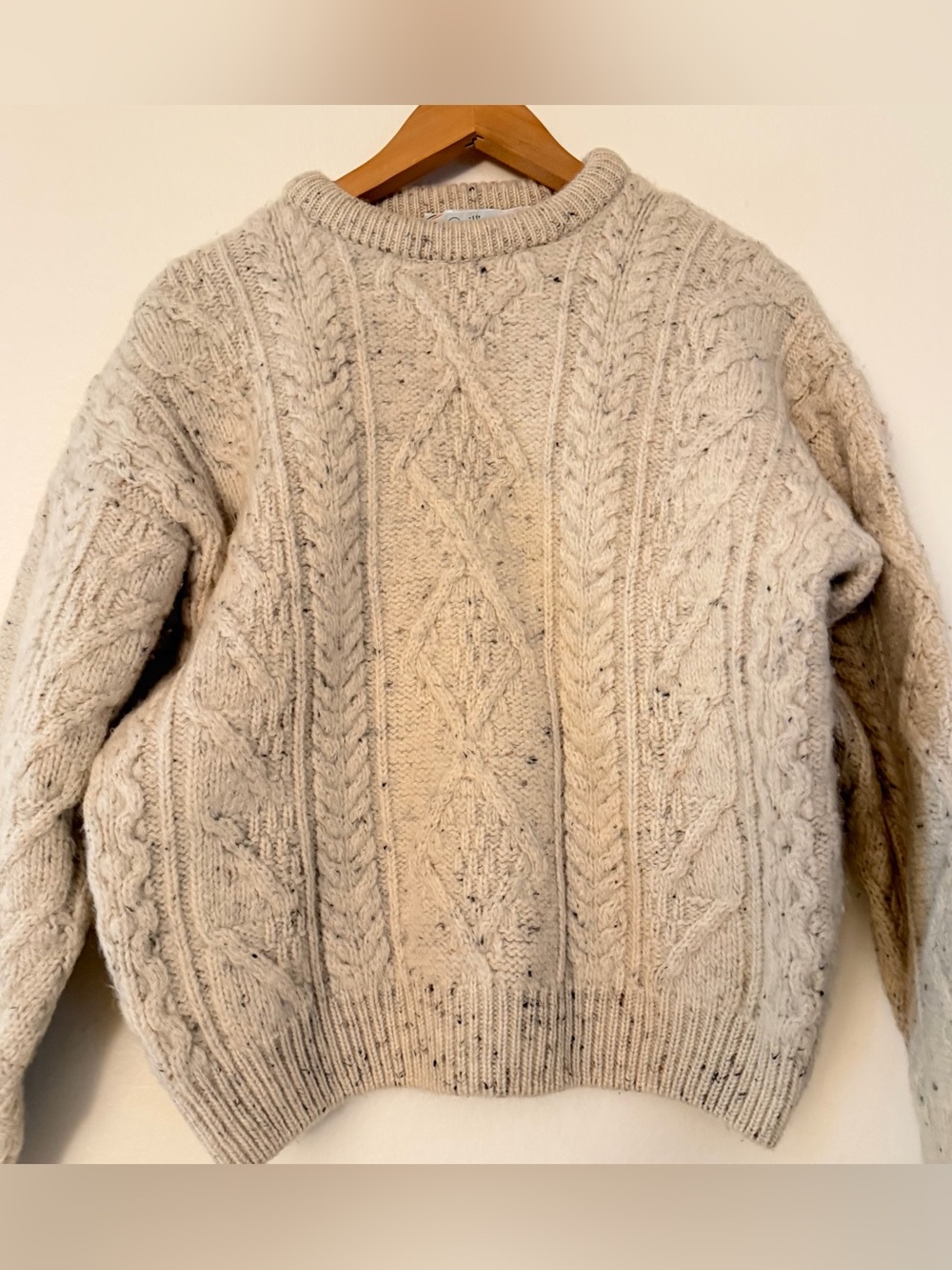 Quill’s Woollen Market Cozy Cream Cable Knit Fishermen Grampa Sweater